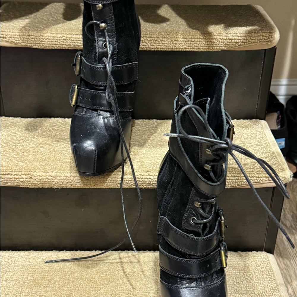 Brian Atwood Niki Leather and Suede lace up boots